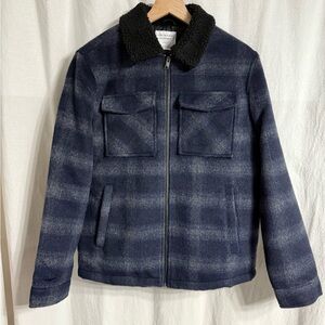 Primark Navy Plaid Jacket with Sherpa Collar